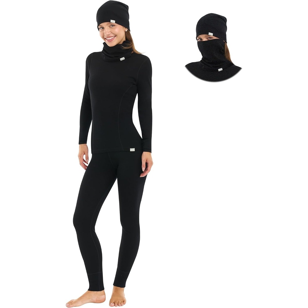 image:image100 Merino Wool Base Layer Women Set Thermal Underwear Long Johns260 Black