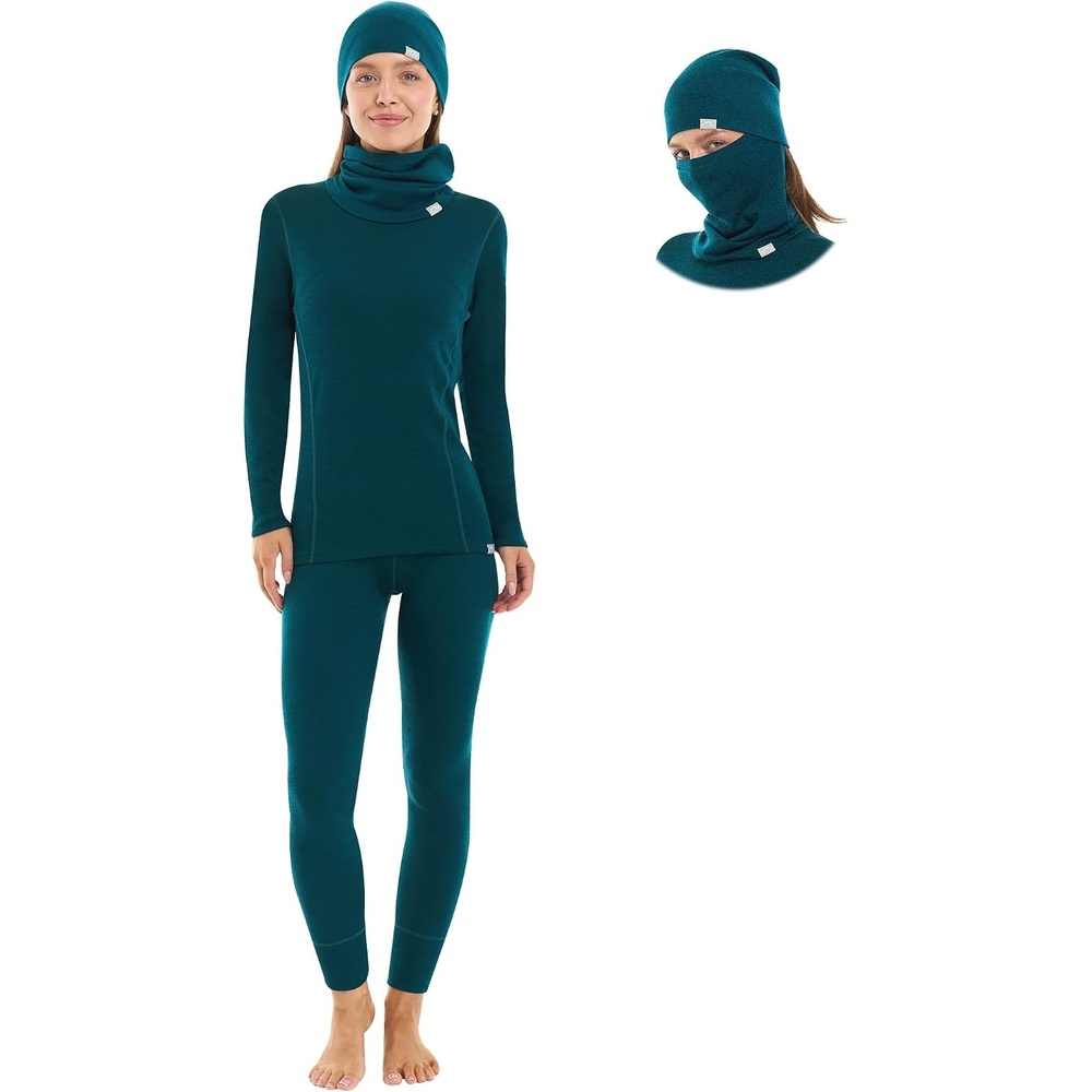 image:image100 Merino Wool Base Layer Women Set Thermal Underwear Long Johns260 Deep Teal