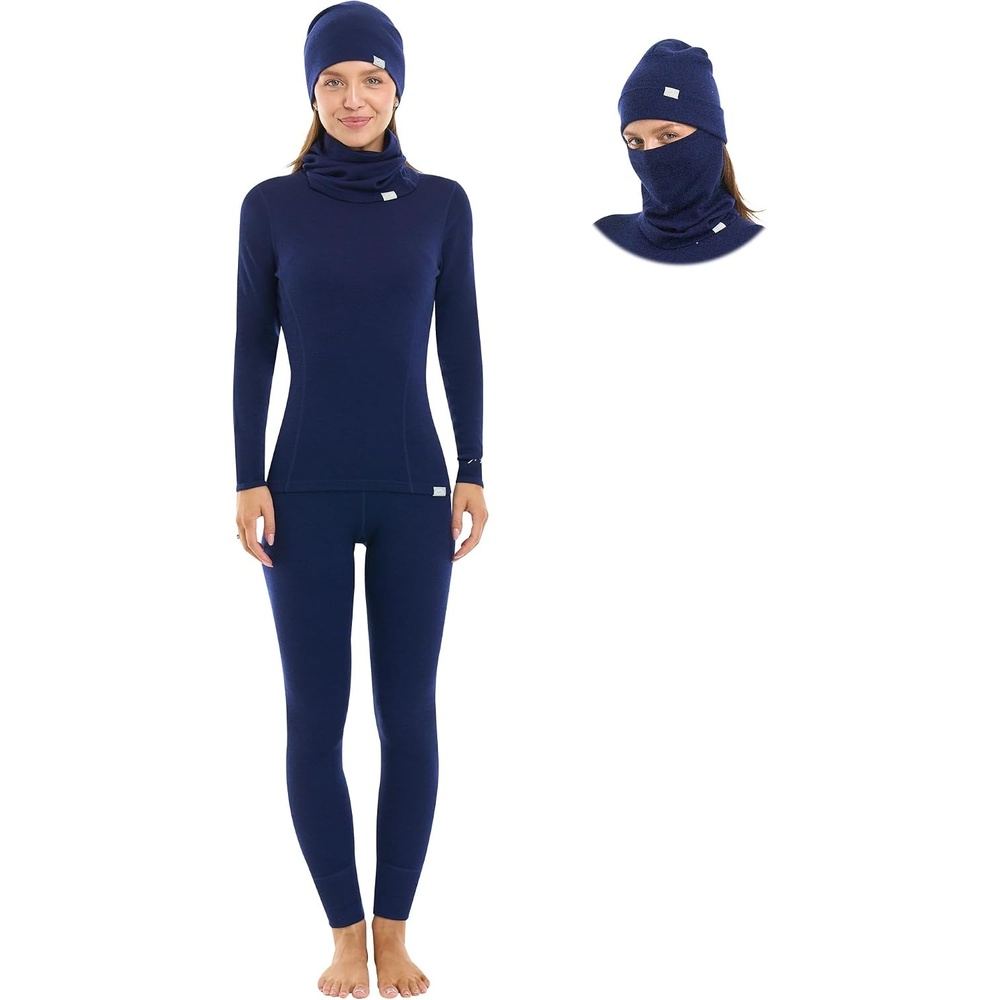 image:image100 Merino Wool Base Layer Women Set Thermal Underwear Long Johns260 Navy Blue