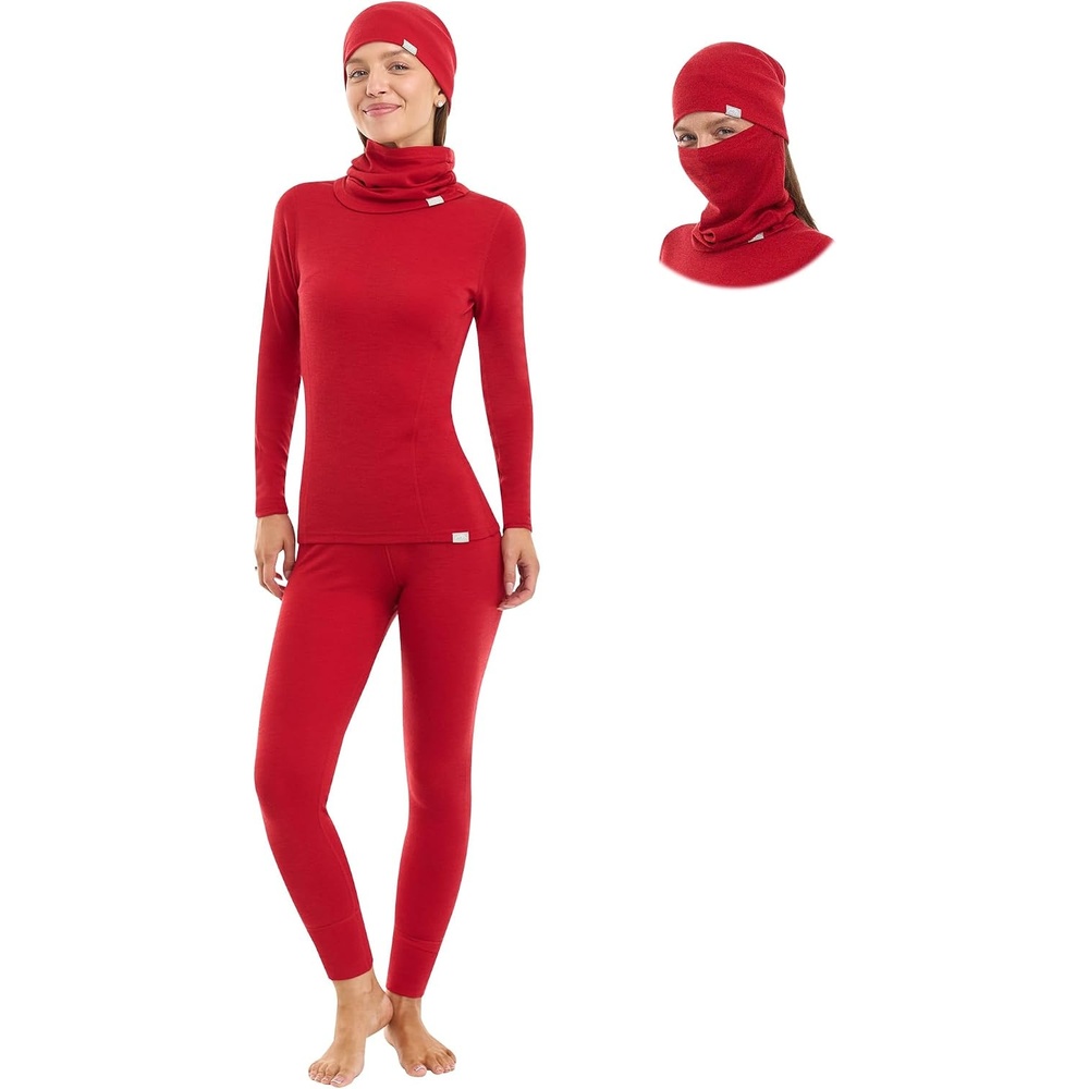 image:image100 Merino Wool Base Layer Women Set Thermal Underwear Long Johns260 Red
