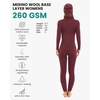 100% Merino Wool Base Layer Women Set – Thermal Underwear Long Johns(260 Burgundy)