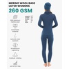 100% Merino Wool Base Layer Women Set – Thermal Underwear Long Johns(260 Denim)