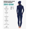 100% Merino Wool Base Layer Women Set – Thermal Underwear Long Johns(260 Navy Blue)