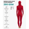 100% Merino Wool Base Layer Women Set – Thermal Underwear Long Johns(260 Red)