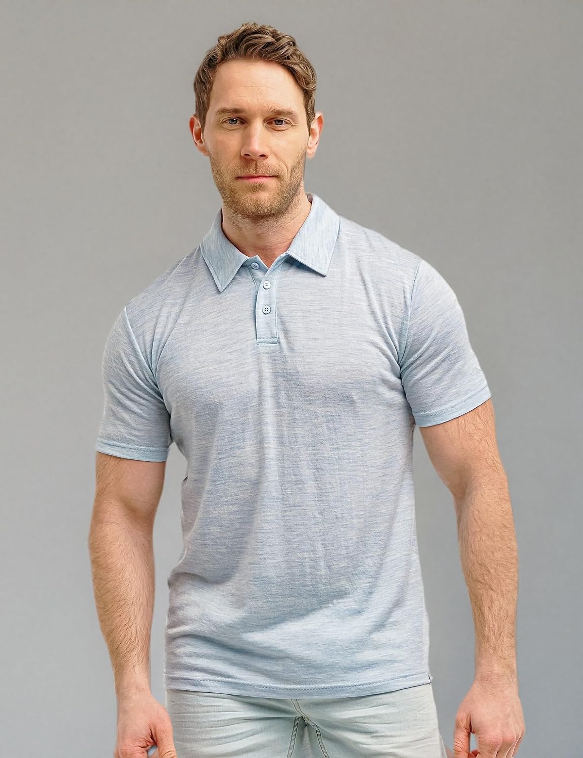 image:image100 Merino Wool Polo Shirt Men Short amp Long Sleeve Shirt Base LaterArctic Ice