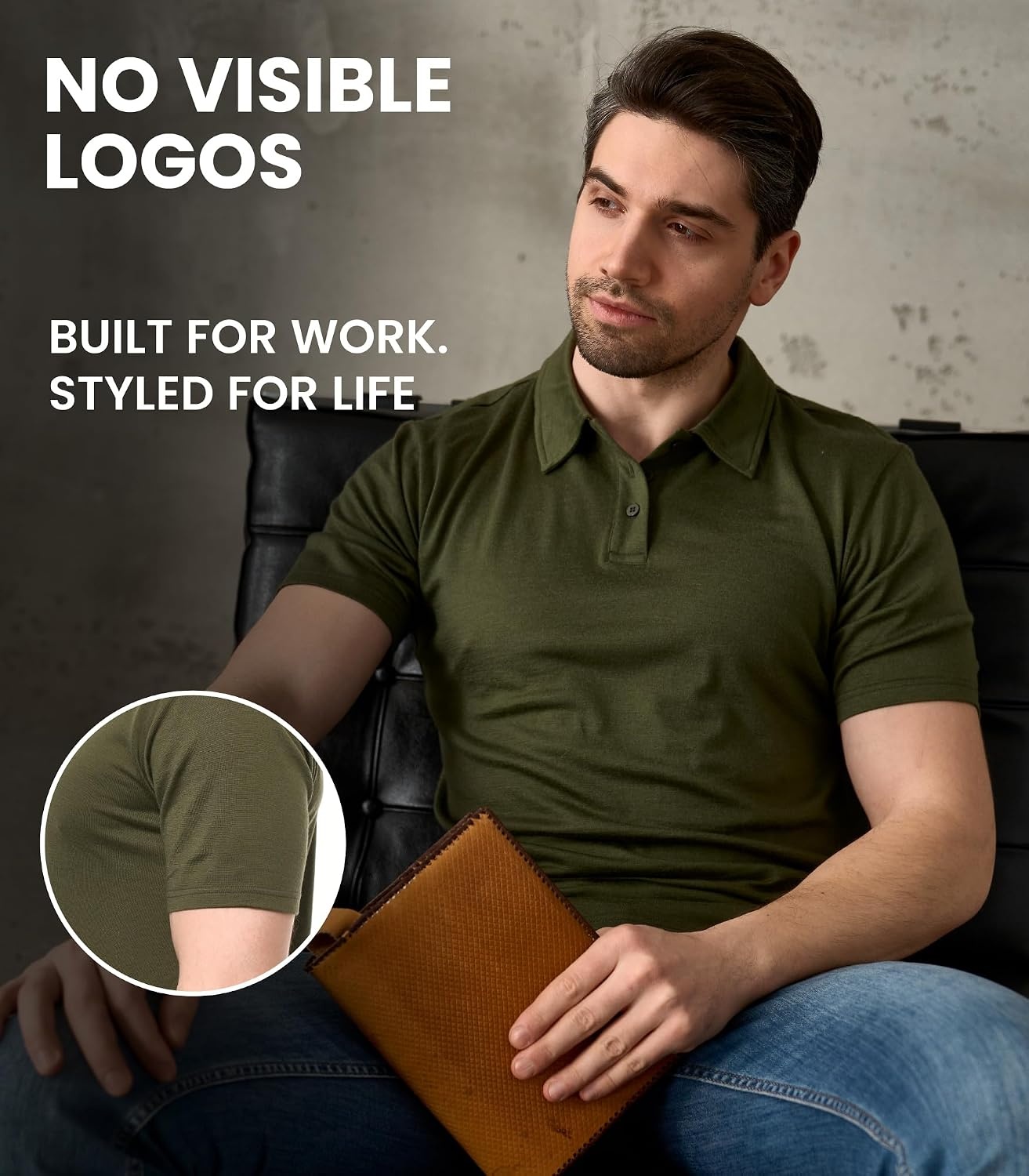 image:image100 Merino Wool Polo Shirt Men Short amp Long Sleeve Shirt Base LaterCharcoal Grey