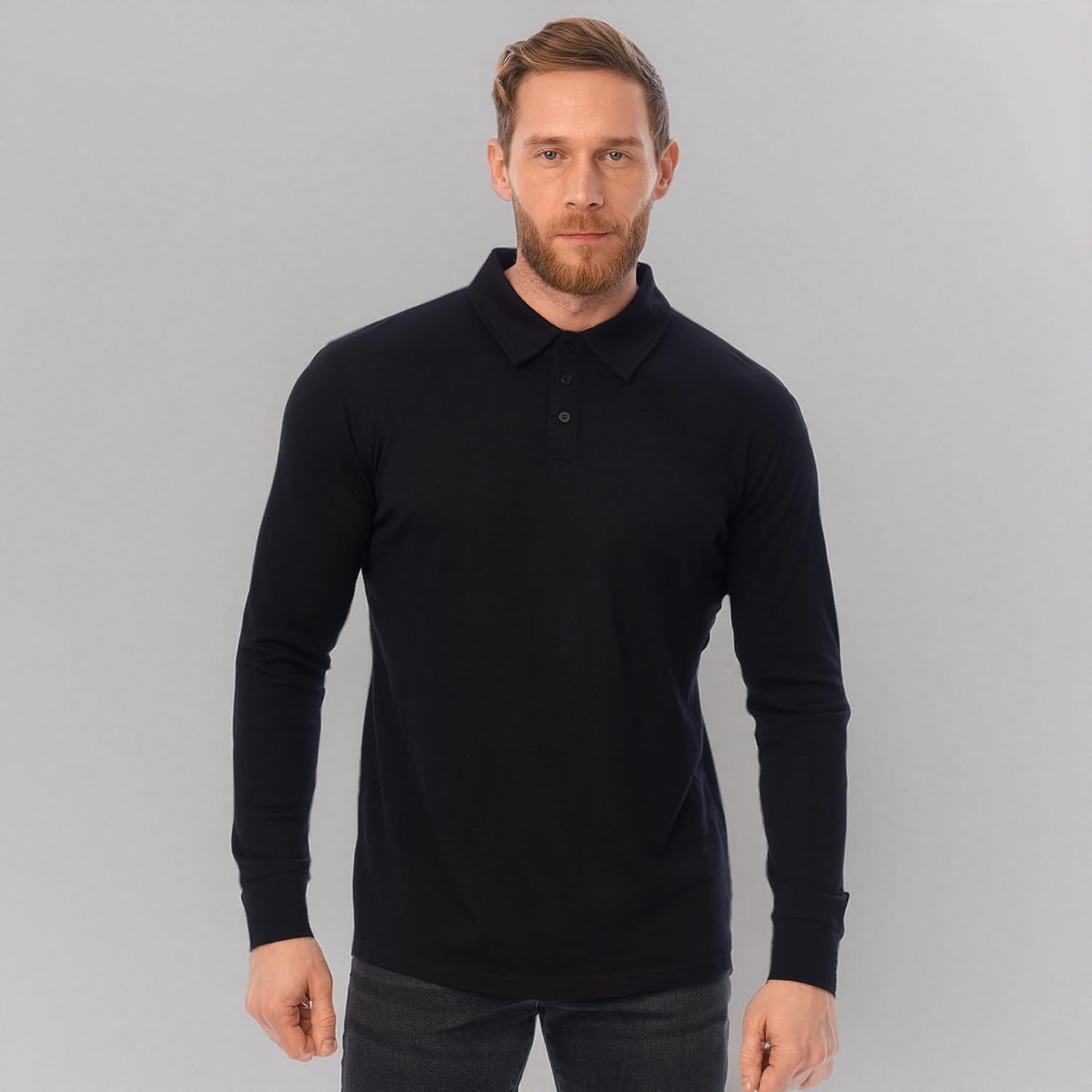 image:image100 Merino Wool Polo Shirt Men Short amp Long Sleeve Shirt Base LaterLong Black