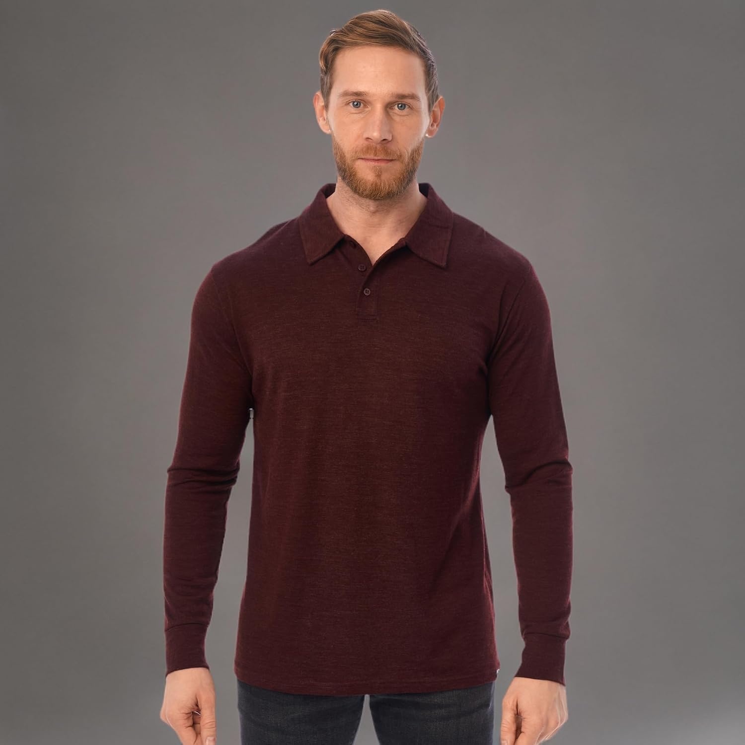 image:image100 Merino Wool Polo Shirt Men Short amp Long Sleeve Shirt Base LaterLong Bordo