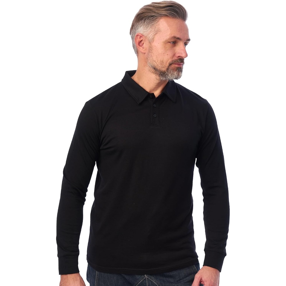 image:image100 Merino Wool Polo Shirt Men Short amp Long Sleeve Shirt Base LaterBlack Ink Long