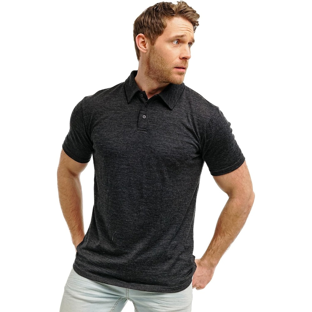 image:image100 Merino Wool Polo Shirt Men Short amp Long Sleeve Shirt Base LaterCharcoal Grey