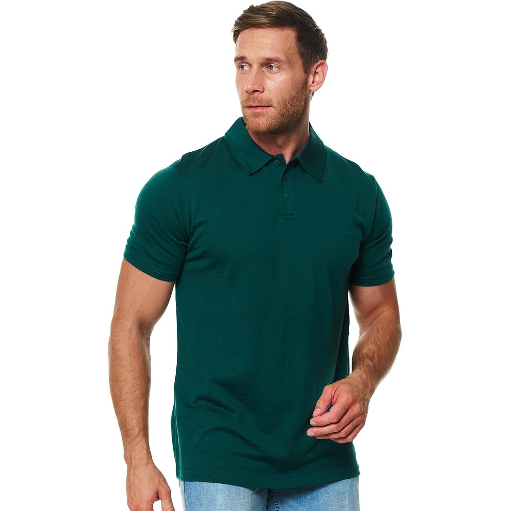 image:image100 Merino Wool Polo Shirt Men Short amp Long Sleeve Shirt Base LaterForest Green