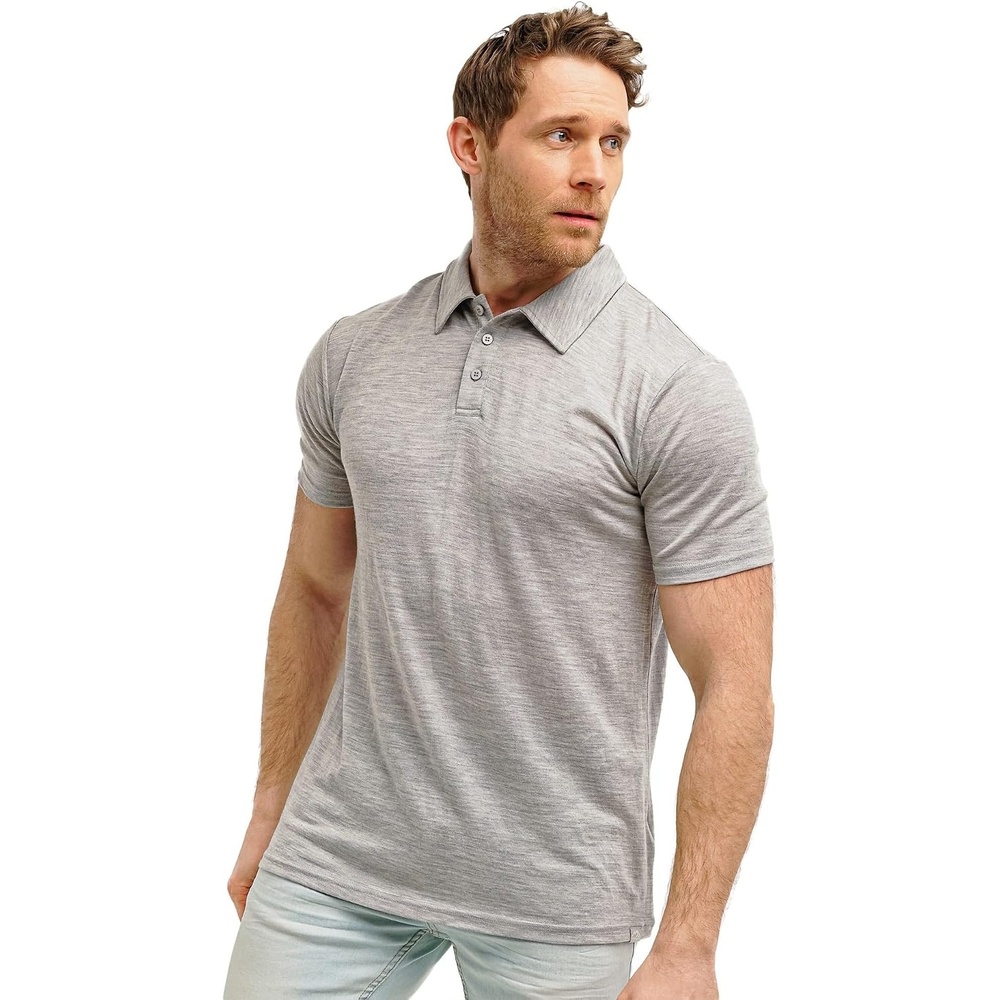 image:image100 Merino Wool Polo Shirt Men Short amp Long Sleeve Shirt Base LaterHeathered Grey