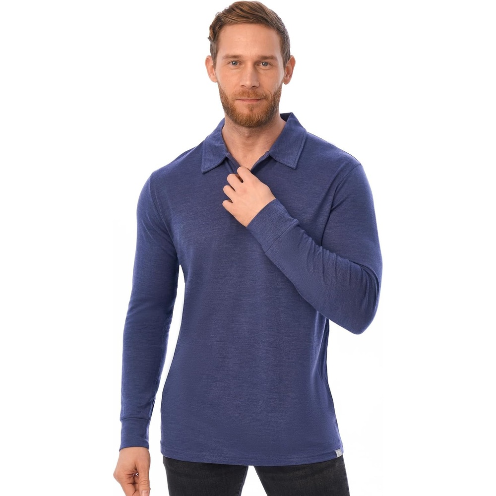 image:image100 Merino Wool Polo Shirt Men Short amp Long Sleeve Shirt Base LaterLong Grey Blue