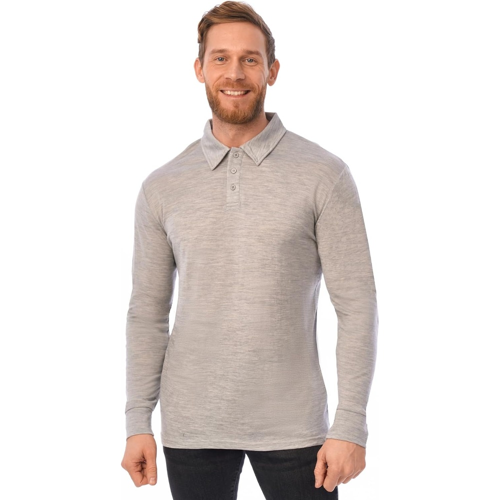 image:image100 Merino Wool Polo Shirt Men Short amp Long Sleeve Shirt Base LaterLong Heather Grey