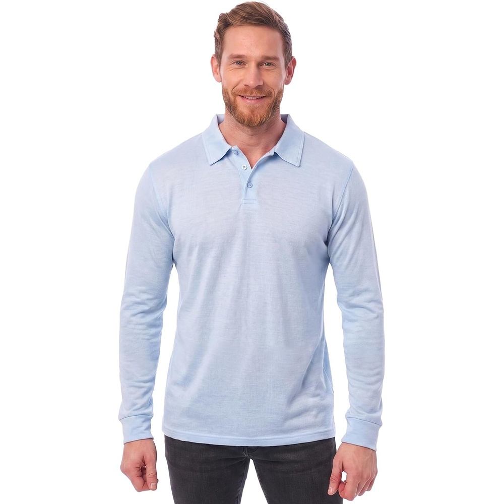 image:image100 Merino Wool Polo Shirt Men Short amp Long Sleeve Shirt Base LaterLong Oxford Blue