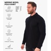 100% Merino Wool Polo Shirt Men – Short & Long Sleeve Shirt Base Later(.Long Black)