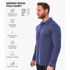 100% Merino Wool Polo Shirt Men – Short & Long Sleeve Shirt Base Later(.Long Grey Blue)