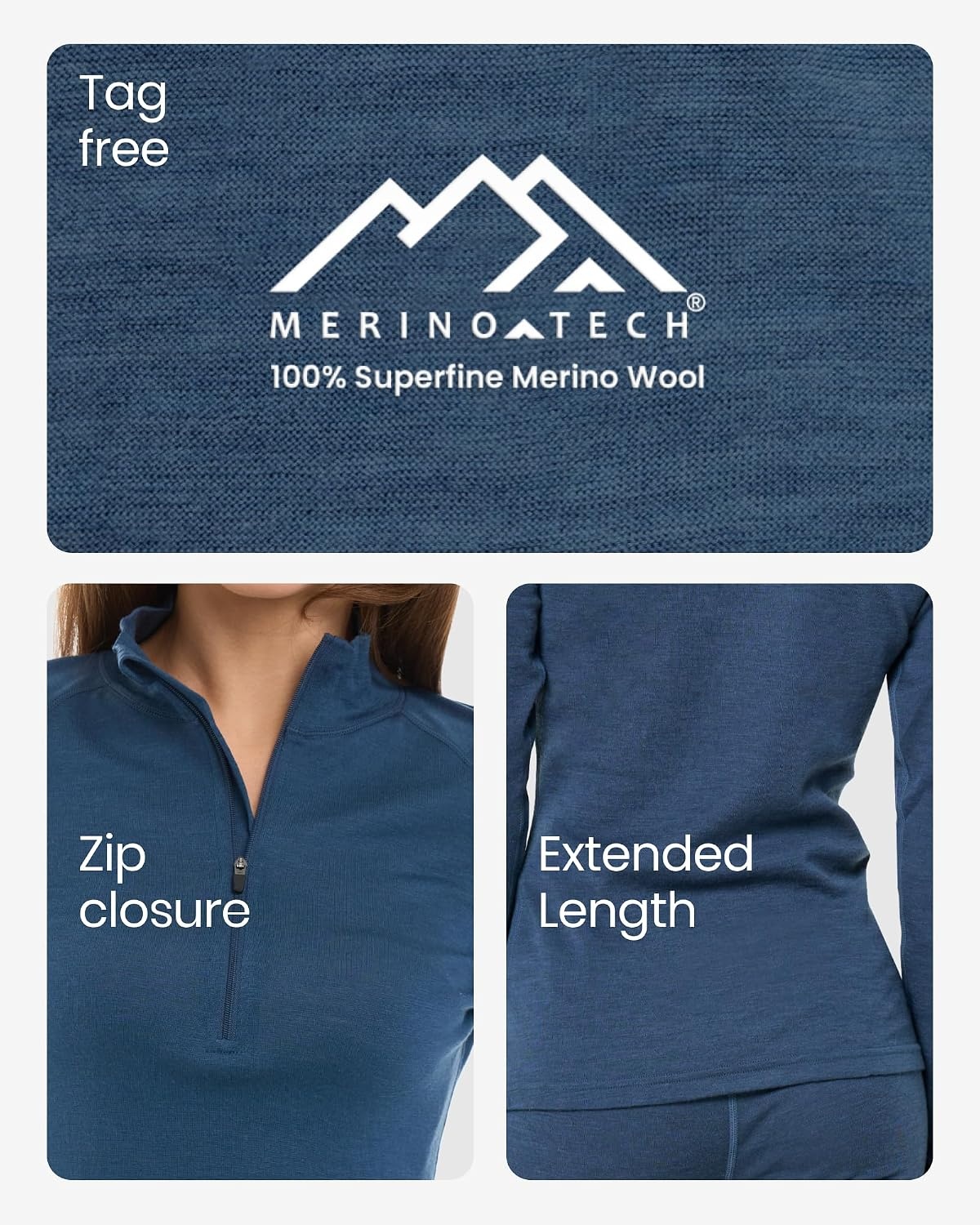 image:image100 Merino Wool Quarter Zip Sweater Women Thermal Base Layer with Socks250 Natural White