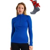 100% Merino Wool Quarter Zip Sweater Women – Thermal Base Layer with Socks(250 Cobalt Blue)
