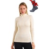 100% Merino Wool Quarter Zip Sweater Women – Thermal Base Layer with Socks(250 Natural White)