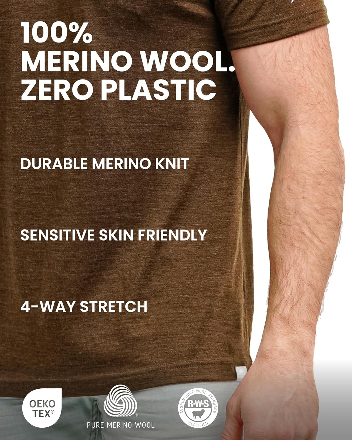image:image100 Merino Wool TShirt Men Short Sleeve Undershirt Base Layer TopBlack P2