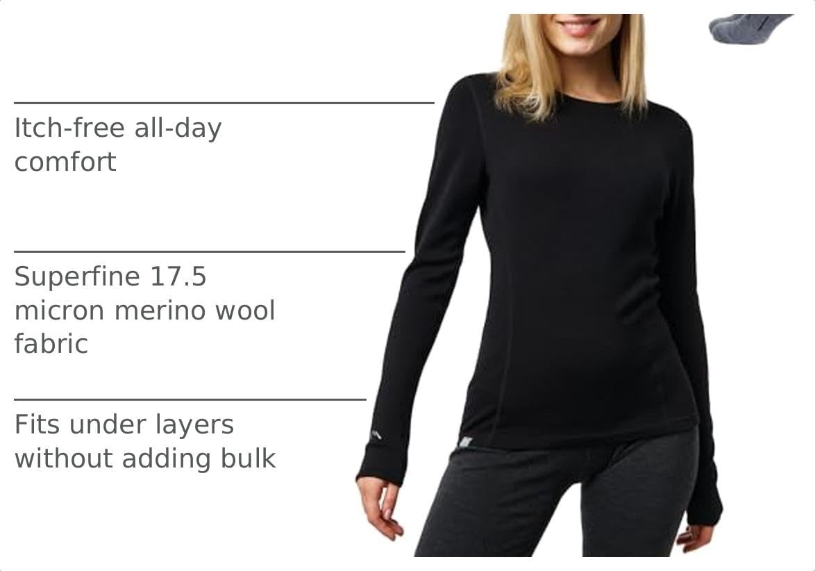 image:image100 Merino Wool Base Layer Women Long Sleeve Thermal Shirt with Socks 320 Black