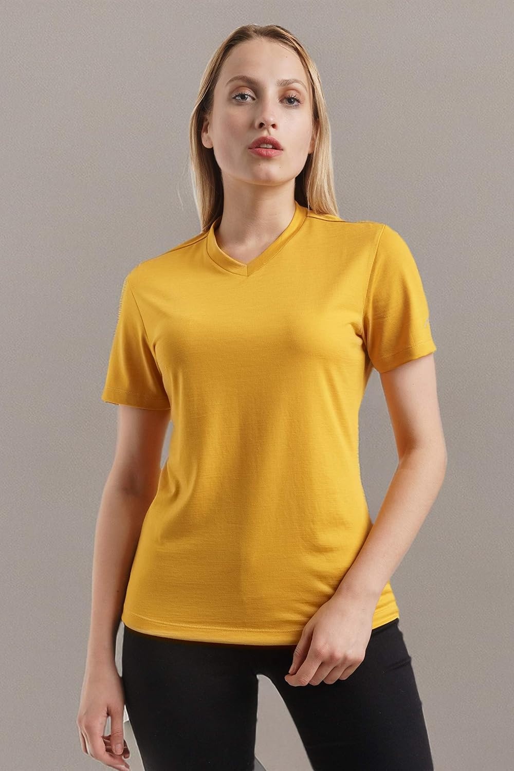 image:image100 Merino Wool Shirt Women Short Sleeve Tee Base Layer Top UndershirtGold V