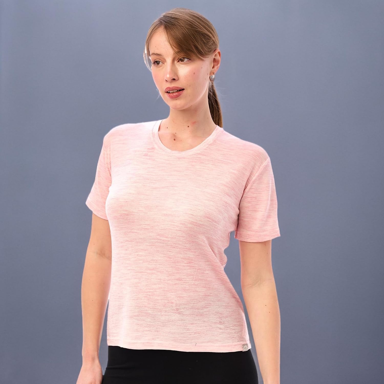 image:image100 Merino Wool Shirt Women Short Sleeve Tee Base Layer Top UndershirtHeather Pink