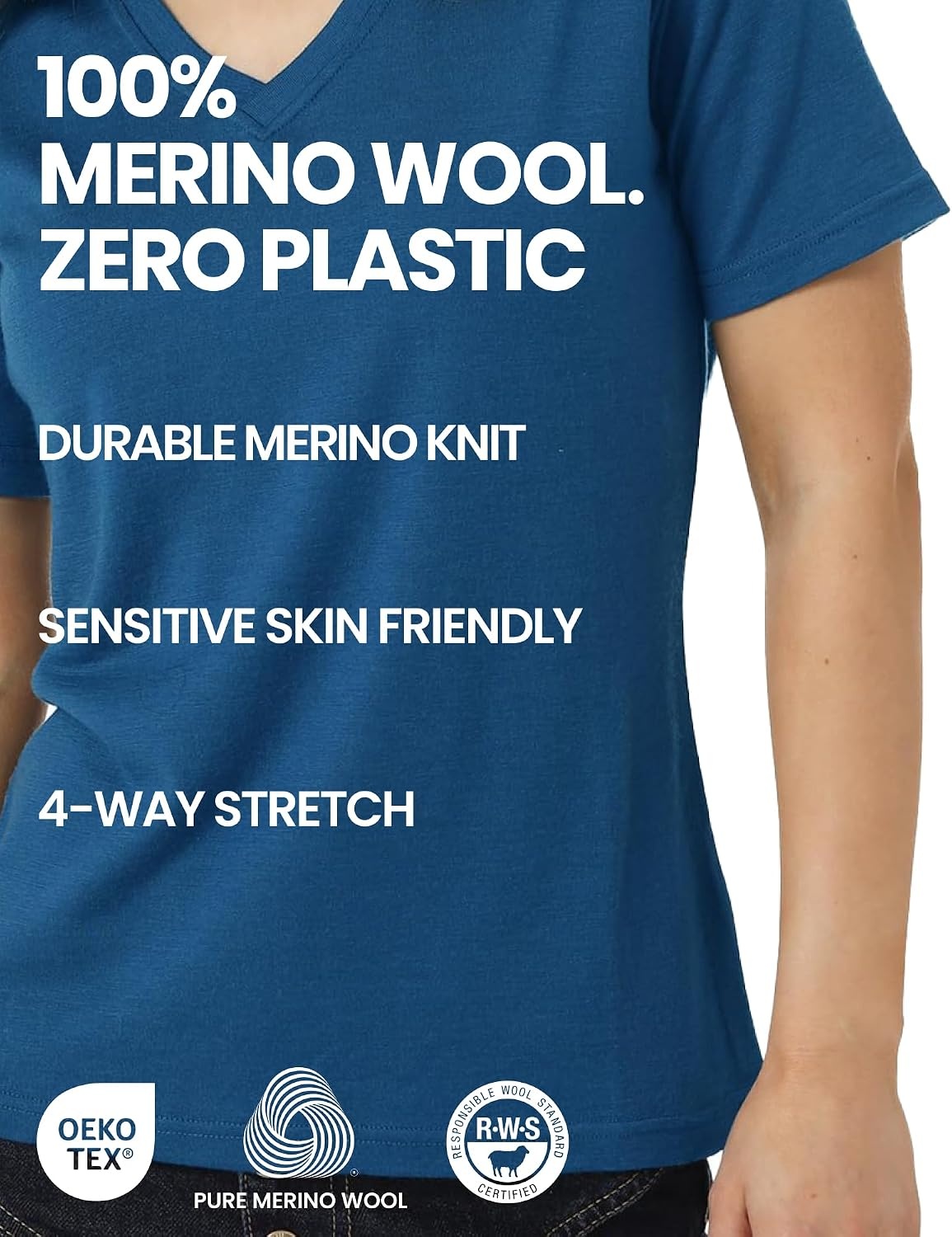image:imageMerino Wool Women Short Sleeve Tee Base Layer Top Medium Black Ink V