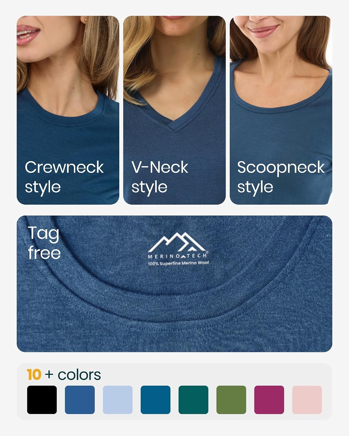 image:imageMerino Wool Women Short Sleeve Tee Base Layer Top Medium Black Ink V