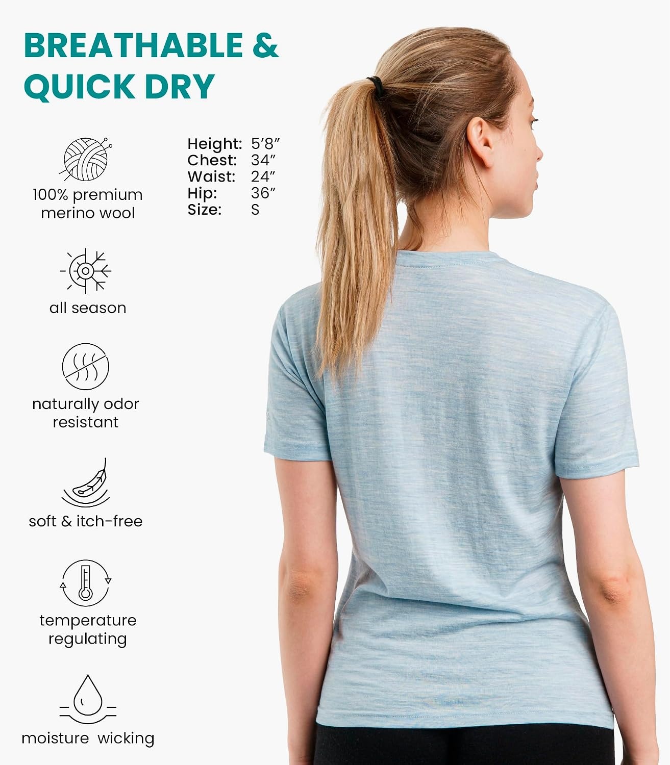 image:imageMerinotech Merino Wool Shirt Women 100 Merino Wool Base Layer Women Short Sleeve Tee XLarge Iceberg