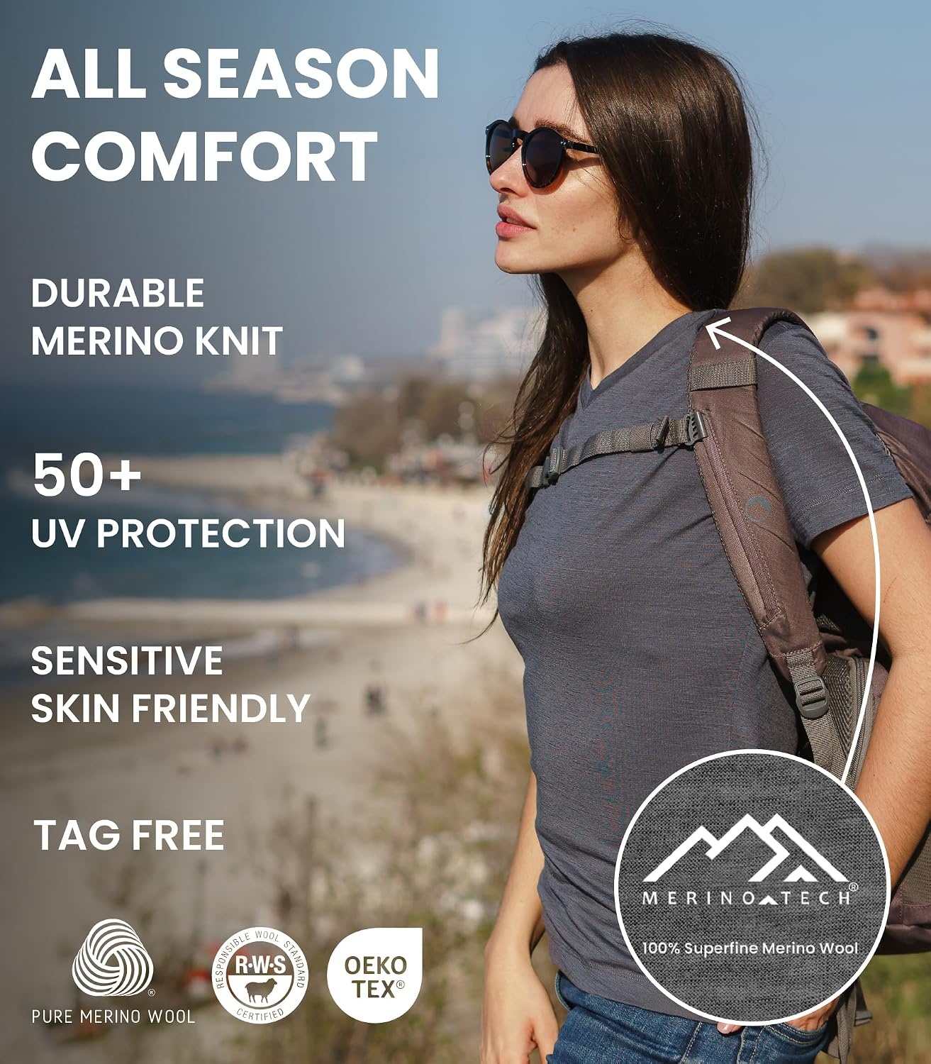 image:imageMerinotech Merino Wool Shirt Women 100 Merino Wool Base Layer Women Short Sleeve Tee XLarge Iceberg