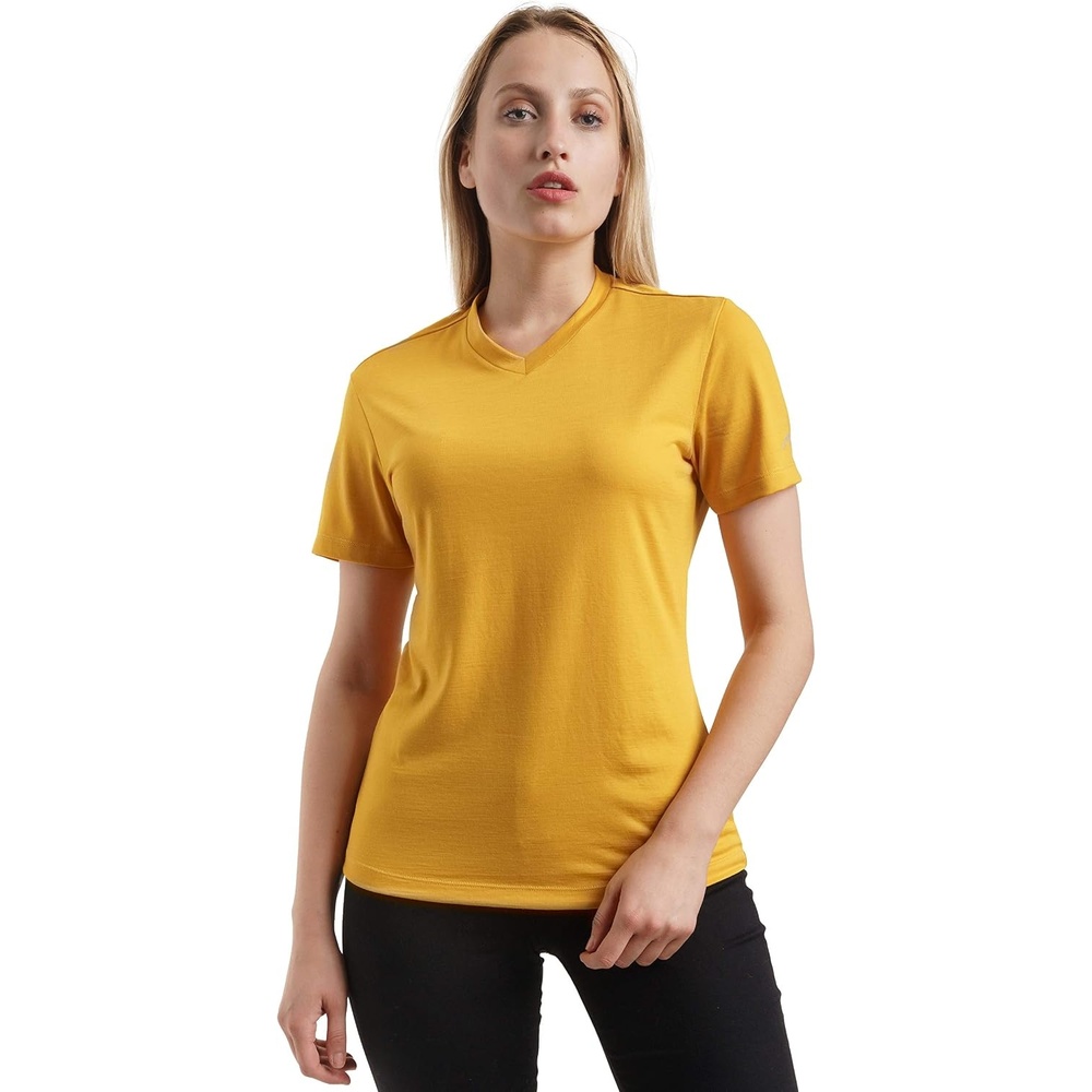 image:image100 Merino Wool Shirt Women Short Sleeve Tee Base Layer Top UndershirtGold V