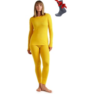100% Merino Wool Base Layer Women Set – Thermal Underwear Women Top, Bottom(165 Gold)