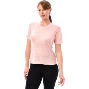 100% Merino Wool Shirt Women – Short Sleeve Tee Base Layer Top Undershirt(Heather Pink)