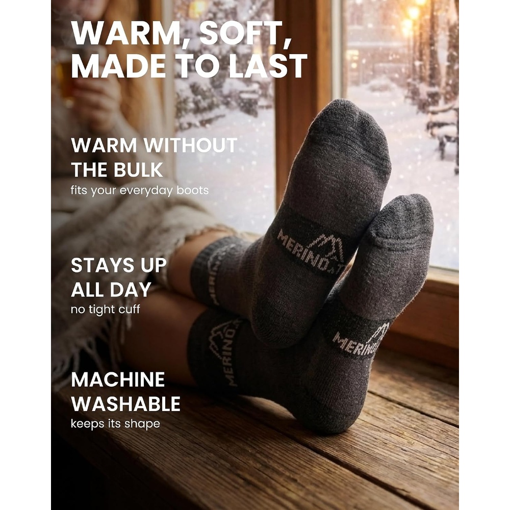 image:imageMerinotech Wool Hiking Socks Crew Style Black Pack of 3 68