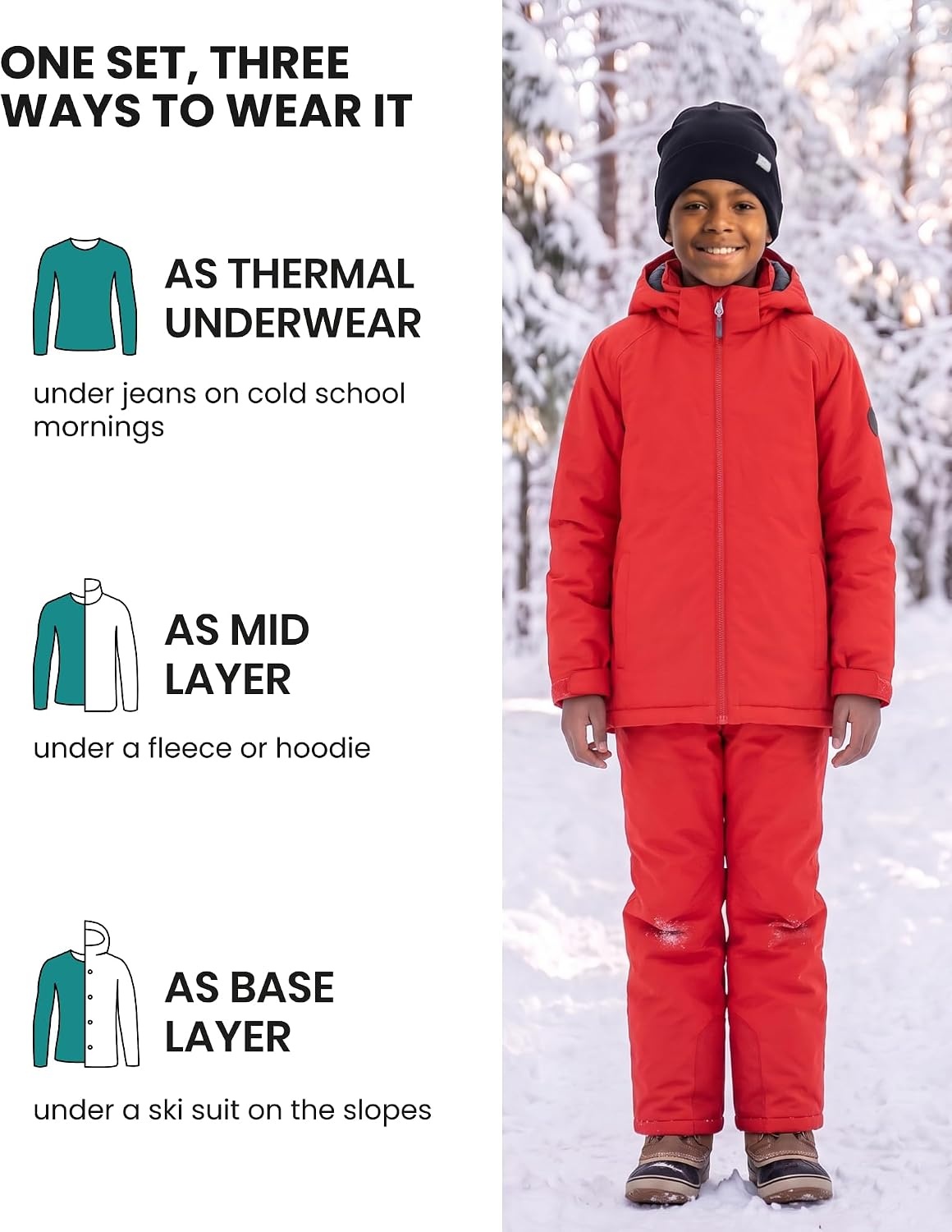image:image100 Merino Wool Base Layer Kids Midweight Long Sleeve Thermal UnderwearPerfect Gray