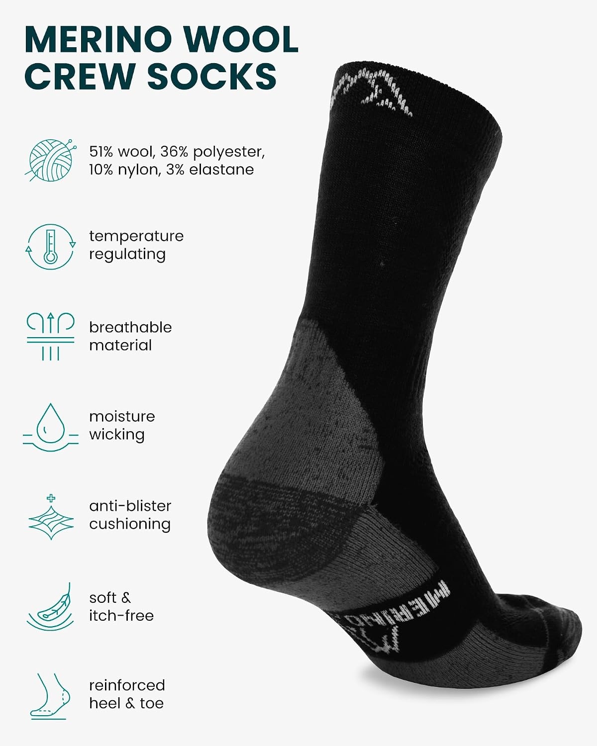 image:imageMerino Wool Socks for Men amp Women 36 Pack Wool Hiking Socks Crew Style Multicolor Black Cloud Grey Creamy