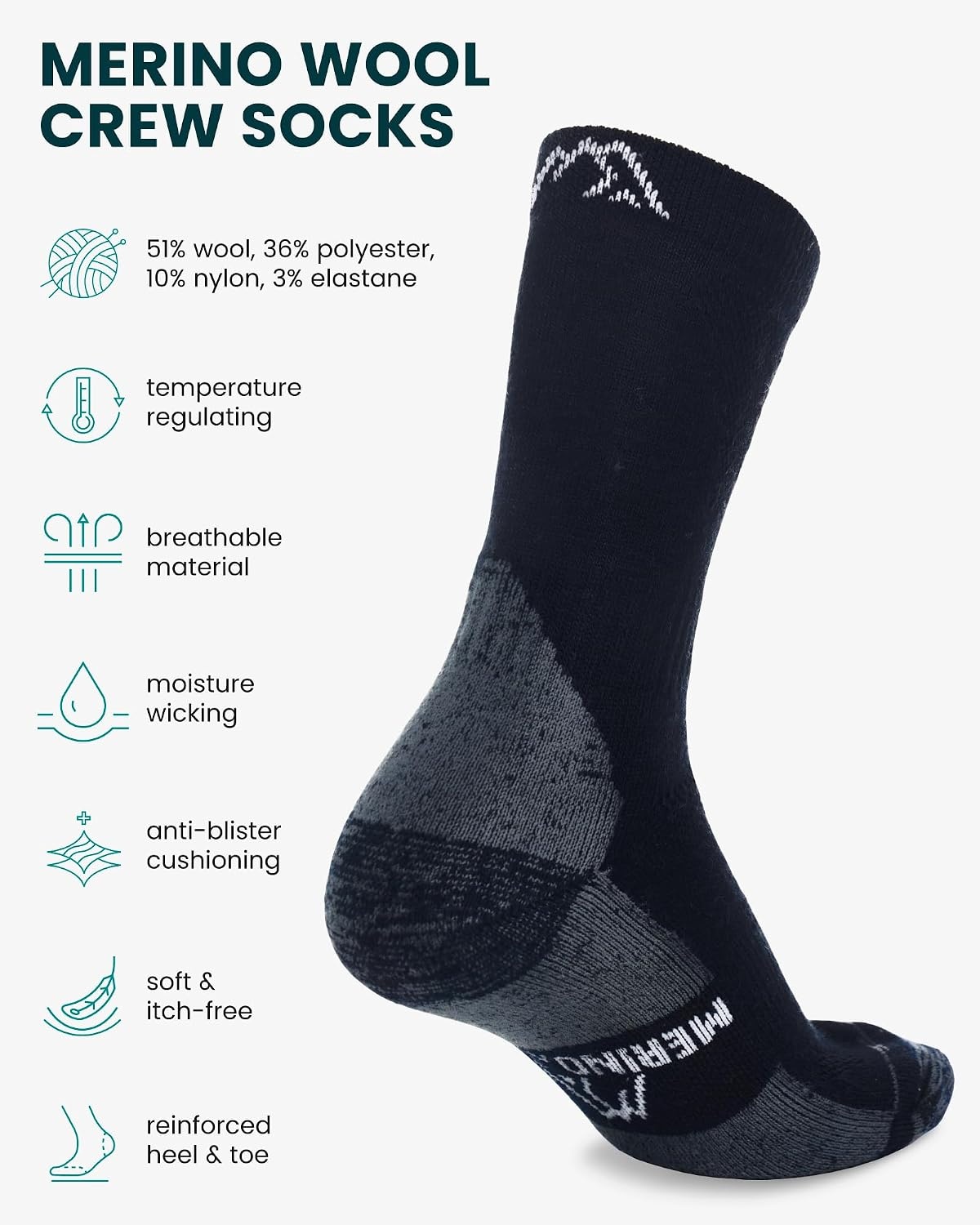 image:imageMerino Wool Socks for Men amp Women 36 Pack Wool Hiking Socks Crew Style Navy Pack of 3