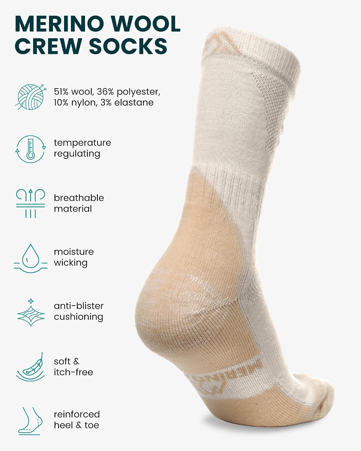 image:imageMerino Wool Socks for Men amp Women 36 Pack Wool Hiking Socks Crew StyleCreamy Pack of 3