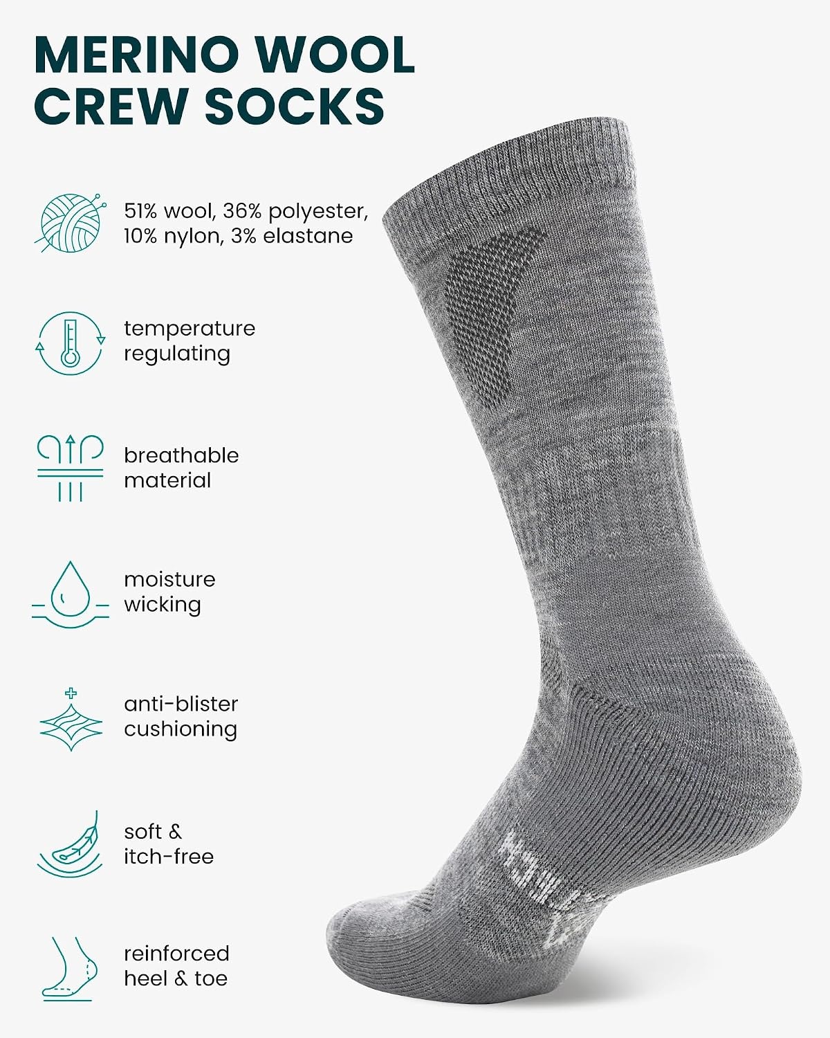 image:imageMerino Wool Socks for Men amp Women 36 Pack Wool Hiking Socks Crew StyleMulticolor Silver Grey Dark Charcoal Coal Black