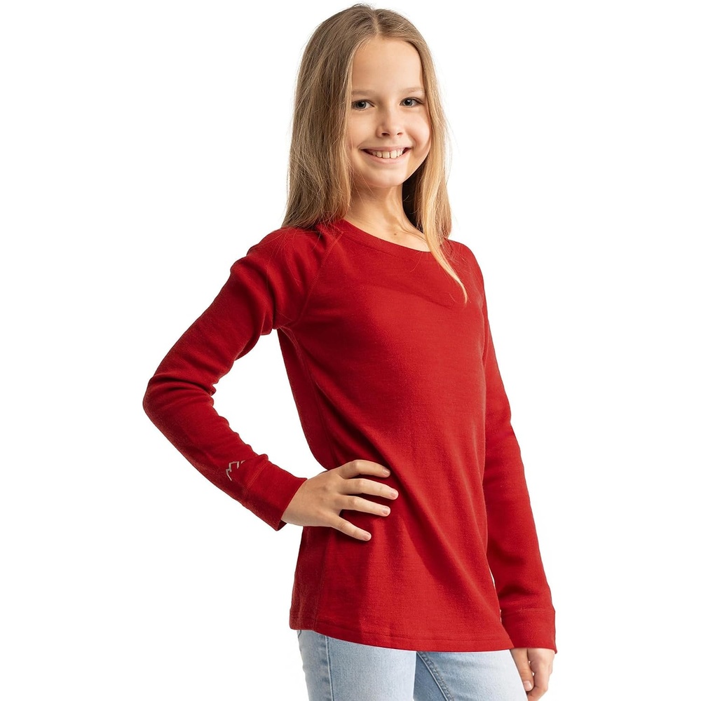 image:image100 Merino Wool Base Layer Kids Midweight Long Sleeve Thermal UnderwearCherry Red