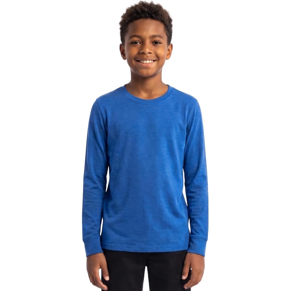 image:image100 Merino Wool Base Layer Kids Midweight Long Sleeve Thermal UnderwearCobalt Blue