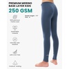 100% Merino Wool Base Layer Kids, Midweight Long Johns, Kids Thermal Pants(Denim)