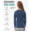 100% Merino Wool Base Layer Kids, Midweight Long Sleeve, Thermal Underwear(Denim)