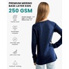 100% Merino Wool Base Layer Kids, Midweight Long Sleeve, Thermal Underwear(Navy)