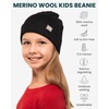 100% Merino Wool Beanie Kids – Unisex Wool Cap 17.5um for Kids -Toddler Hat(Black)