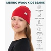 100% Merino Wool Beanie Kids – Unisex Wool Cap 17.5um for Kids -Toddler Hat(Cherry Red)
