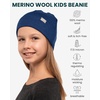 100% Merino Wool Beanie Kids – Unisex Wool Cap 17.5um for Kids -Toddler Hat(Navy)
