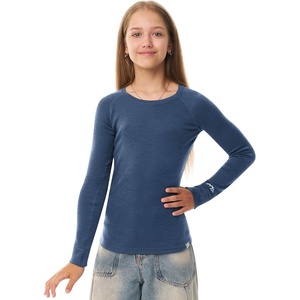 100% Merino Wool Base Layer Kids, Midweight Long Sleeve, Thermal Underwear(Denim)